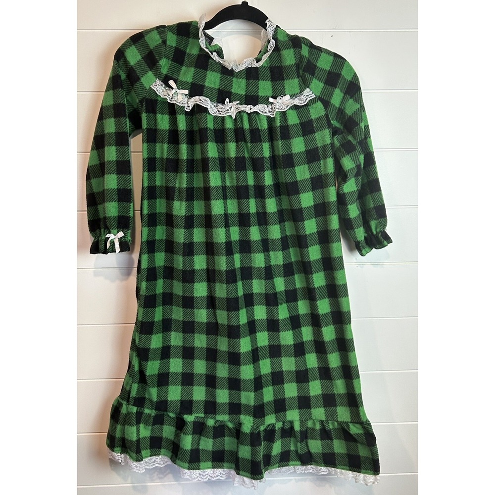PJS & Presents Full Length Night Gown Fleece Lined Bows & Lace Girls 7/8